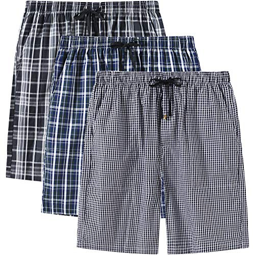MoFiz korta pyjamasbyxor för män, bomull, sovshorts, rutiga pyjamasbyxor, fritidsbyxor, rutiga loungewear, 3-pack 07, XL