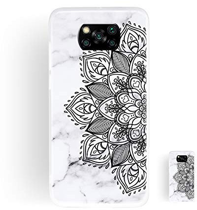 HopMore Hülle für Xiaomi Poco X3 NFC Handyhülle Matt Weich Silikon Weiß Marmor Handytasche Muster Schlank Transparent Bumper Soft Schutzhülle Stoßfest Dünn Silikonhülle Cover - Mandala