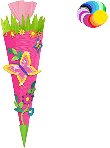 alles-meine.de GmbH Bastelset - Schultüte Farbe & Größe wählbar 70/85 / 100 cm - Schmetterling - Farbe frei wählbar - Bastelschultüte - Zuckertüte zum selber Basteln Bemale..