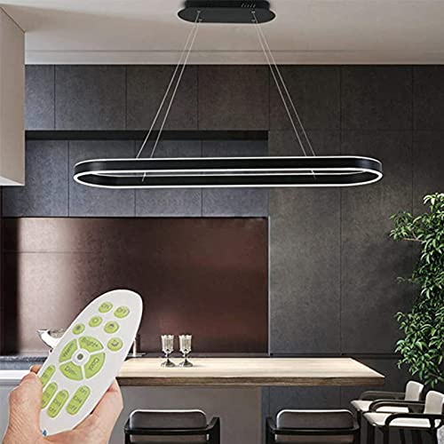 Modern LED Pendelleuchte Esstisch Hängelampe Licht Höhenverstellbar Bürolampe Küchenlampe Wohnzimmerlampe dimmbar mit Fernbedienung Wohnzimmer Esszimmer Dekor Hängeleuchte (L120cm 108W, Schwarz)