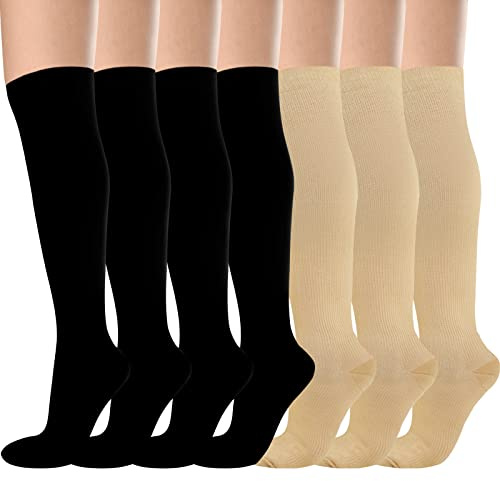 Evolyline 7 Paar Kompressionsstrümpfe Damen Herren, 15-20mmHg Medizinische Strümpfe stützstrümpfe Kompressionssocken Thrombosestrümpfe Abgestufte Unterstützung für Sport Flug Reduzieren Beinschmerzen