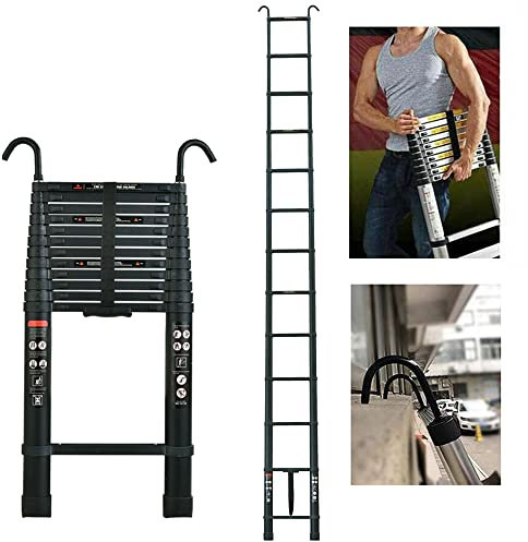 Scala telescopica in alluminio da 6,2 m con 2 ganci, antiscivolo, allungabile, scaletta con 11 pioli, scala multifunzione, facile da trasportare, portata 150 kg