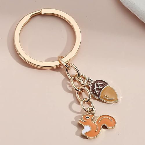 LEEYOX Niedlicher Schlüsselanhänger Eichhörnchen Tannenzapfen Schlüsselanhänger Tier Schlüsselanhänger für Frauen Männer Handtasche Zubehör Auto hängende handgemachte Schmuck Geschenke