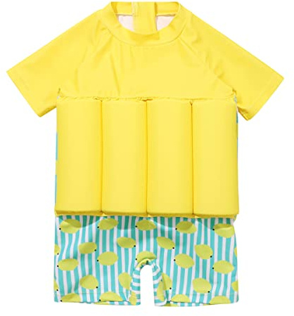 B�b� Gar�on Tout-Petit Flotteur Maillot de Bain Une pi�ce Flottant Manche Courte Flottabilit� r�glable Maillots V�Tements de Plage d'�t� Rashguards Jaune Clair 18-24 Mois