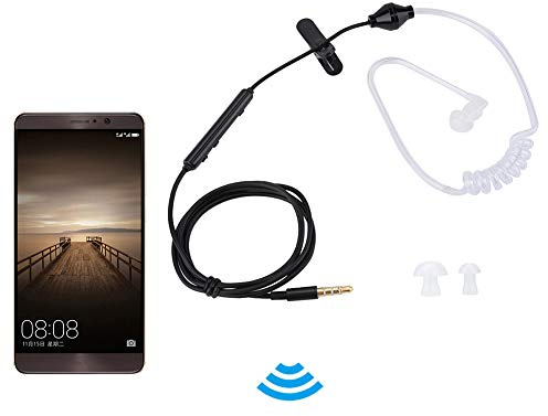 Elprico Cuffie Auricolari, Cuffie -visive Professionali con Cavo di Sicurezza con Microfono, Cuffie Cablate con Auricolare Singolo(Tubo Bianco Linea Nera)