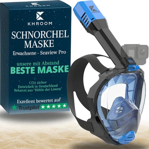 Khroom Maschera Snorkeling Integrale Adulti Seaview Pro | Full Face Subacquea con Boccaglio | Sicura da CO2 | Antiappannamento | Silicone Morbido | Set Immersione Mare (L/XL Blu)