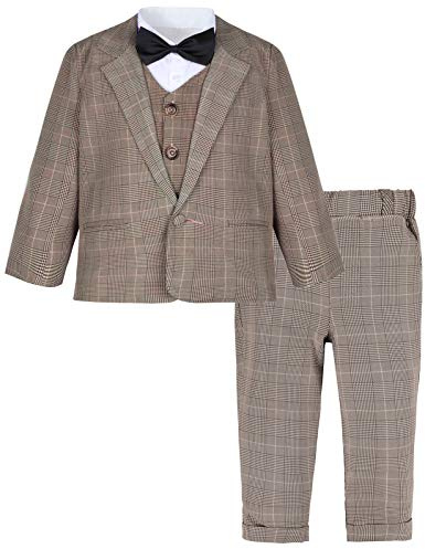 mintgreen Barn Pojke Formellt Bröllop Klänningar Dop Smoking Blazer Kläder 5 st Set, Khaki pläd, 3-4 anni