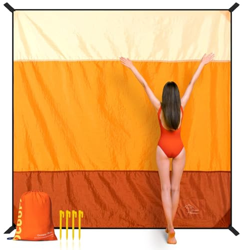 OCOOPA Manta de Playa, Extra Grande, a Prueba de Arena e Impermeable, Alfombra de Picnic, Libre de Arena, Cómoda, Nylon Paracaídas Duradero 210T, Ligera, 4 Estacas y 1 Bolsa de Viaje, S09