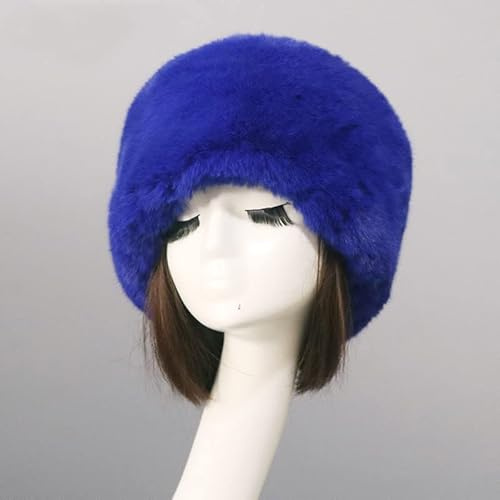 Damen Fellmütze Pelzmütze,Wintermütze Damenmütze Kunstfell Kunstpelz Mütze Klassische russische Kosakenmütze Beanie Mütze Winddichte Plüsch Warm Hut Fellmütze für Reisen,Skifahren,Wandern,Blau