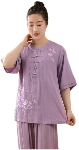 Tai Chi Traje Kung Fu Uniforme Uniforme de artes marciales suave for mujer, traje de Tai Chi de lino y algodón, bordado de estilo chino for mujer, chaqueta de actuación de Kung Fu Wushu, pantalones (