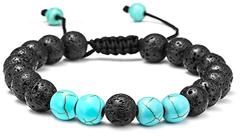 TINGN Lavasten herrarmband, 8 mm män tigeröga lavasten armband stressminskning yoga pärlor justerbart armband rädsla justerbart herrarmband presenter för män kvinnor, 7+2, Naturlig svart lavasten