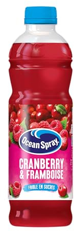 OCEAN SPRAY Bouteille de jus de Cranberry et Framboise Faible en sucres 1 Litre -Carton de 6 bouteilles