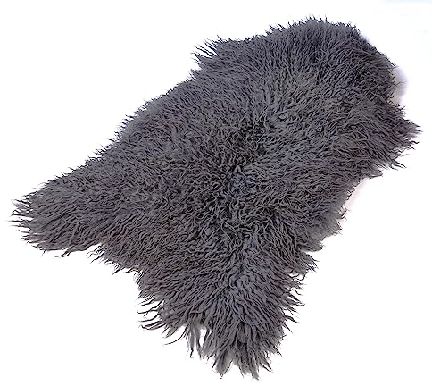 Naturasan Island - Alfombra de piel de oveja de Gotland, aspecto de pelo largo, sedosa, piel de cordero natural, color gris, 90-100 cm
