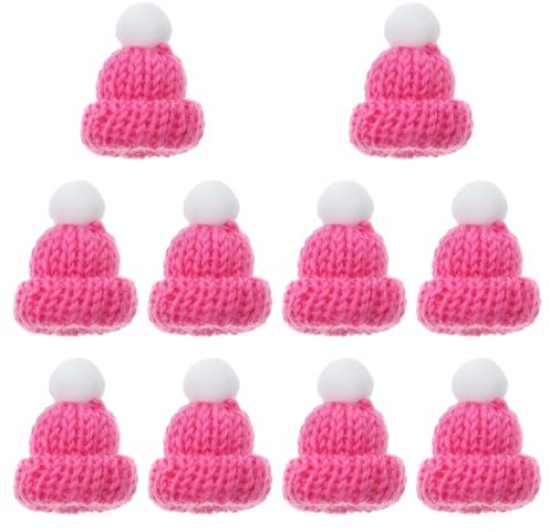 ERINGOGO 10 Stück Mini-Zubehör Miniatur-Puppen Mini-Puppen-Strickpuppen-Hüte Miniatur-Weihnachtsmützen Weihnachtsbaum-Mützen-Ornamente Strickmütze Weihnachtsmütze Basteln Kleine