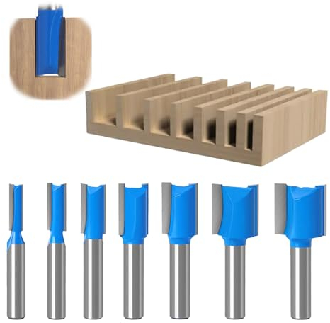 Set 7 Pezzi Frese per Legno Gambo 8mm, Fresa per Tazza, Punte per Fresatrice Diritti, 6-20mm Doppio Flauto, per Router Lavori Fai Da Te Falegnameria