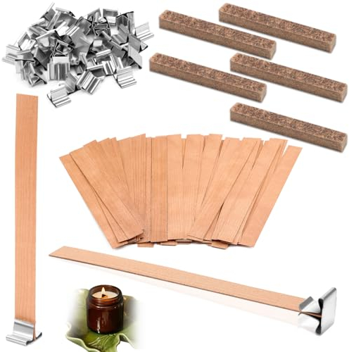 50 Stück Kerzendochte mit 50 STK Eisenständer Holzdocht für Kerzen Holz für Kerzenherstellung DIY Handwerk 13 x 130mm + 5 x Dauerdocht für Wachsfresser Kerzendocht Dicke Outdoor
