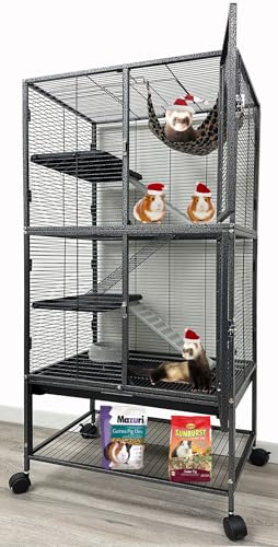 Large Two Story Deluxe Double Unit 4-Floor Small Animal Critter Durable Cage Tight 1/2-Inch Bar Spacing Feisty Ferret Hammock Squirrel Chinchilla Rat Mice Rabbit Sugar Glider with Rolling Stand