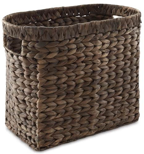 Casafield Woven Magazine Holder with Handles, Espresso Dark Brown - Water Hyacinth Storage Basket for Bathroom, Living Room, Home Office
