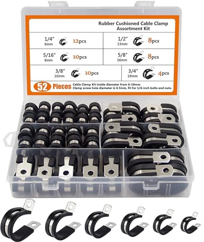 52-teiliges Kabelschellen-Sortimentsset, 304 Edelstahl-Gummikissen-Rohrschellen In 6 Größen: 1/4 Zoll, 5/16 Zoll, 3/8 Zoll, 1/2 Zoll, 5/8 Zoll, 3/4 Zoll