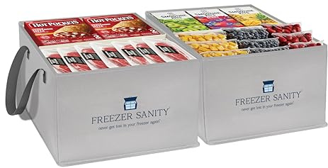 FREEZER SANITY THE ORIGINAL - Contenedores organizadores de congelador apilables, separadores de congelador profundo, asas, resistentes, resistentes al agua (paquete de 2 unidades regulares de 15 x 14