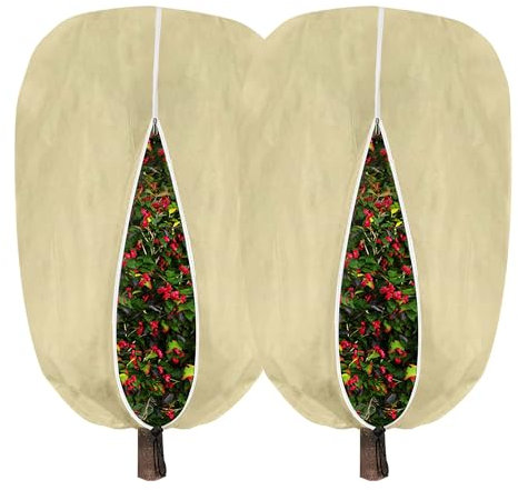 2Packs Large Winter Plant Freeze Protection Covers -1.6x1.8M Garden Plant Frost Protection Bags with Zipper Drawstring - Warming Frost Cloth Blankets Jacket for Outdoor Plant Cold Weather Protector