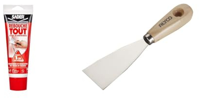 Sader Rebouche Tout – Enduit de Rebouchage Intérieur Prêt à l’Emploi & Alyco - Spatule Flexible en acier au carbone avec Manche en Bois, 60 mm - 196360
