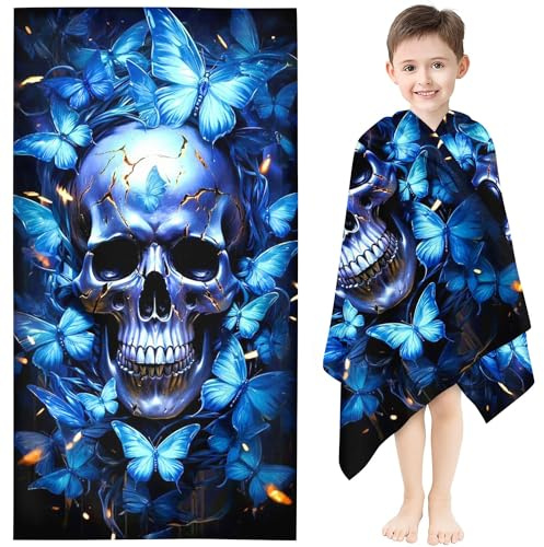 Qiqumax Totenkopf Strandtuch 90x180 cm Skull Blume Badetuch Strandlaken Handtücher 50x100cm Für Fitness Sauna Halloween Badetuch Groß 100x200cm Microfaser Handtücher Handtuch (4,40 x 80 cm)