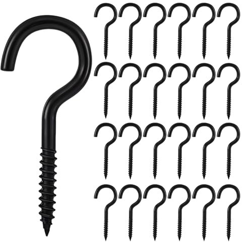 JIEYAO 25pcs Crochets Noir Crochets à Vis Inoxydables 40mm Multi-Usages Revêtus Tasses pour Plantes