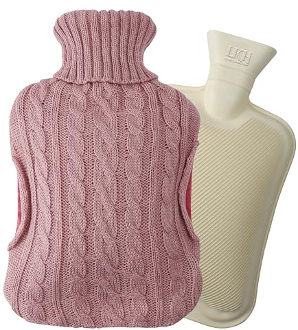 LKH Hot Water Bottle with Cover UK - 2L Hot Water Bottle for with Cover UK | Soft Knitted Washable Cover with hand pockets keeps both hands warm, Leakproof Design For Neck, Back, & Period Pain - Pink