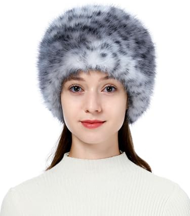 sy soul young Damen Fellmütze Pelzmütze Wintermütze Faux Fuchs Warm Weich(Grau Leopard)