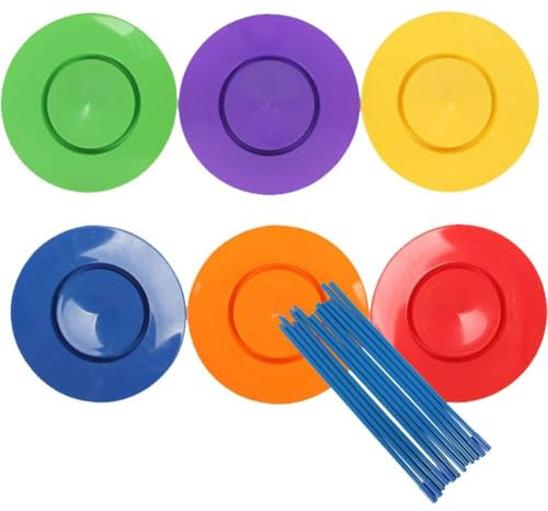 Zghhc Jonglierset Für Kinder, 6 Rotierende Teller Und 6 Stöcke, Requisiten Für Zirkusakrobatik, Bunte Jonglierteller, Clown-partyzubehör, Spielset Für Kinder Und Erwachsene