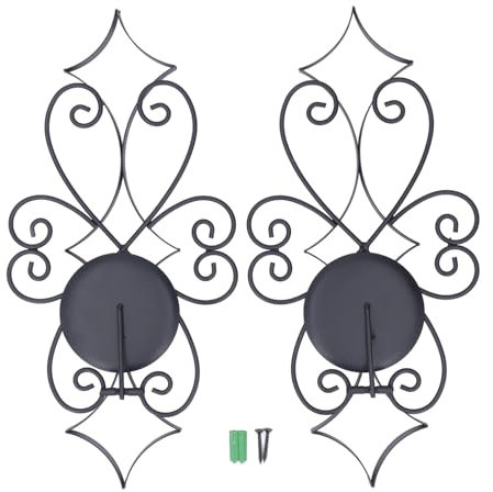 2-teiliges Wandkerzenhalter-Set, Eisen-Wandkerzenhalter, Exquisiter Look, Wandkerzenhalter, Wandleuchter, für Wohnzimmer, Schlafzimmer, Esszimmer, Schwarz