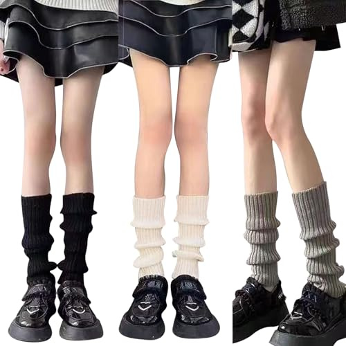 JSTHHTT 3 Pares Calentadores de Piernas de Punto para Mujeres y Niñas, Invierno Calentadores Legwarmers para Botas Botines, Calcetines Altos Hasta la Rodilla sin Pies (40cm)