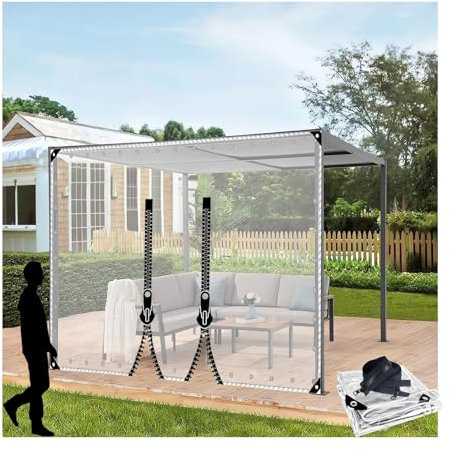 Clear Waterproof Tarps with Zipper Door,Outdoor Clear Tarp Curtain Garage Door Curtain with Zipper PVC Material Waterproof Tear Resistance for Gazebo/Curtain/Corridor(H2.3xW3.5m/H7.5xW11.4ft)