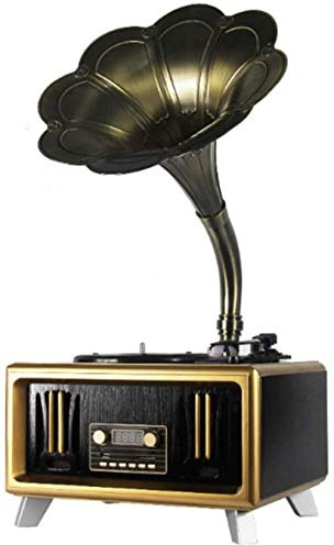 asdchZen Lecteur De Vinyle Vintagentique Phonographe Bluetooth Audio en Bois Massif avec Reproduction De Pavillon en Laiton Tourne-Disque Gramophone