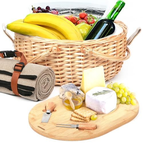 Hap Tim Duales Picknickkorb-Set mit Decke für 2 Personen – einzigartige Geschenkideen für Paare, Verlobung, Hochzeit, Brautparty, Familie, Weihnachten – weißer Elefant Geschenke für Erwachsene