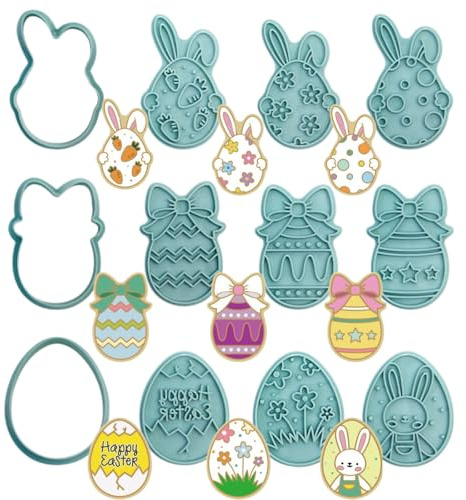 PTaizjjz 12-teiliges Oster-Ausstechformen-Set, 3D-Kunststoff-Osterei-Stempel-Set, Keksausstecher für Ostern, Partyzubehör, Dekorationen