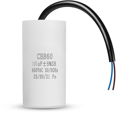 Iruihoo CBB60 100uf motorkondensator 450 V, 50/60 Hz kondensatorer, startkondensator med kabel 100 µF 450 V motorkondensatorer för elmotor