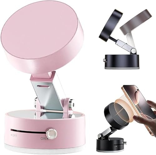 Kdely 2025 New Vacuum Magnetic Suction Phone Holder, Magnetic Suction Phone Mount, Foldable and Retractable Double-Sided Magnetic Phone Holder, Adjustable Strong Magnetic Car Mount (Pink)