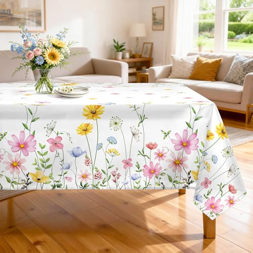 Arquiel Polyester Tischdecke mit Blumenmotiv, Waschbar, 152 x 304 cm | Wiederverwendbare, Waschbare Polyester Tischdecke mit Floralemuster für Küche, Esszimmer und Festliche Tischdekoration