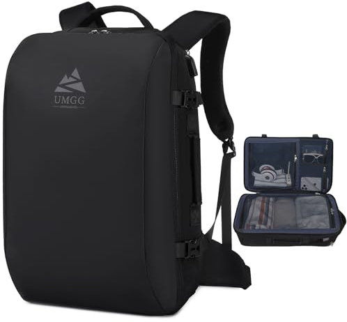 Travel Backpack for Men 35L, Underseat Cabin Bag Carry On Backpack with Rain Cover, 17inch Travel Laptop Backpack with USB Charging Port, Extra Large Hand Luggage Bag Weekender Daypack, Black