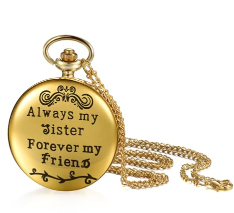 JewelryWe Reloj de Bolsillo Dorado Mujer: Cuarzo Analógico para Hermanas Escala de Números Arábigos con Cadena - para Uso Diario Colecciones Regalo
