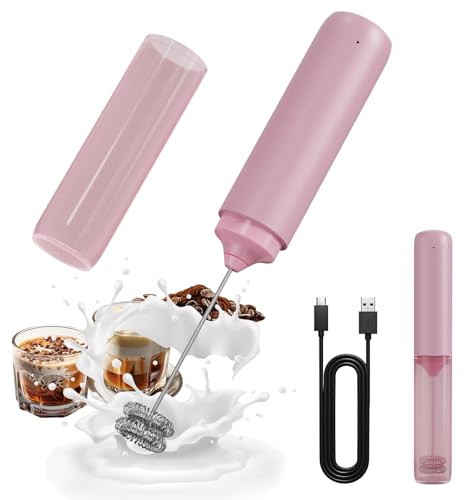 CIRCLE JOY Electric Milk Frother Handheld, Rechargeable Coffee Frother with Dual Spring Whisk, Portable Hand Frother Wand Drink Mixer for Coffee, Hot Chocolate, Cappuccino, Frappe, Matcha, Pink