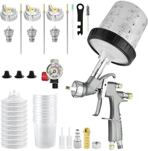 D1 LVLP Lackpistol, premium-kit, sprutpistol, tryckluft med 1,3/1,5/1,7 mm munstycken, 650 ml-set med 10 engångslacksprutmunkstycken, färgpistol för bilar och hem