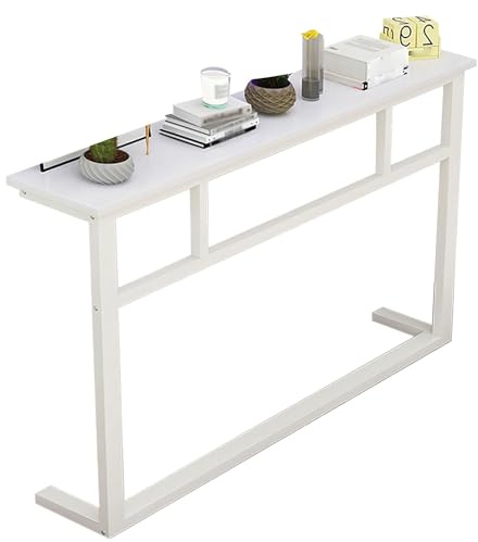 ZAWQFDZ Smalt konsolbord med förvaring, smalt bakom soffbordet, förtjockad stålram, entrébord för entré, sängbord, kylarskydd eller hall (vit, 100 x 80 x 20 cm)