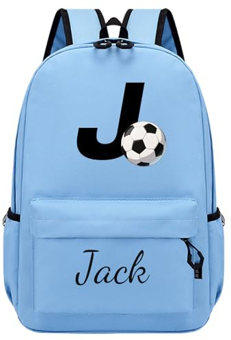 Personalised Children's Backpack, Custom Kids Backpack with Name and Pattern, Football Child Backpack for Boy, Blue School Bag for Kindergarten and Primary School, Small Kids Rucksack for Travel S/M/L