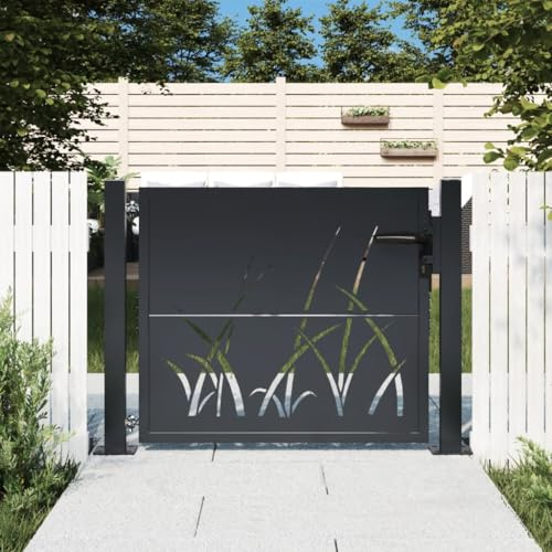 Refined Gartentür mit Gras-Design, Abschließbar Hoftor Eingangstor für Garten Terrasse, Tor Zauntor Gartenpforte Gartentor Anthrazit 105x105 cm Stahl Gras-Design