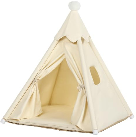 Zelt für große Katzen und kleine Hunde, Tipi-Zelt, 66 x 66 x 66 cm, 76,2 x 76,2 x 83,8 cm, für Ragdoll-Katze, Mini-Schnauzer, walisischer Corgi, kleine französische Bulldogge, Baumwoll-Leinwand und