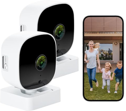 Timisea 2K WiFi Überwachungskamera Innen & Außen, Blink Kamera mit Nachtsicht 10m, AI Menscherkennung, 2-Wege Audio, APP Alarm, TF Speicher – Kamera Überwachung für Haus und Garten, 2Stück