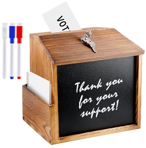 PORFOYO Spendenbox Wahlurne, Holz Vorschlagsbox, Spendenbox Abschließbar, Kummerkasten Stehend & Wandmontage mit Kreidetafel, Spendendose für Büro, Kundenzentrum, Schule, Krankenhaus